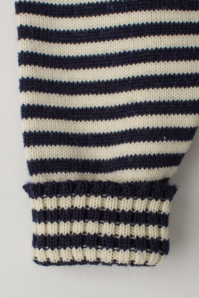 Folded cuff detail on a Navy & Cream Striped Traditional Guernsey