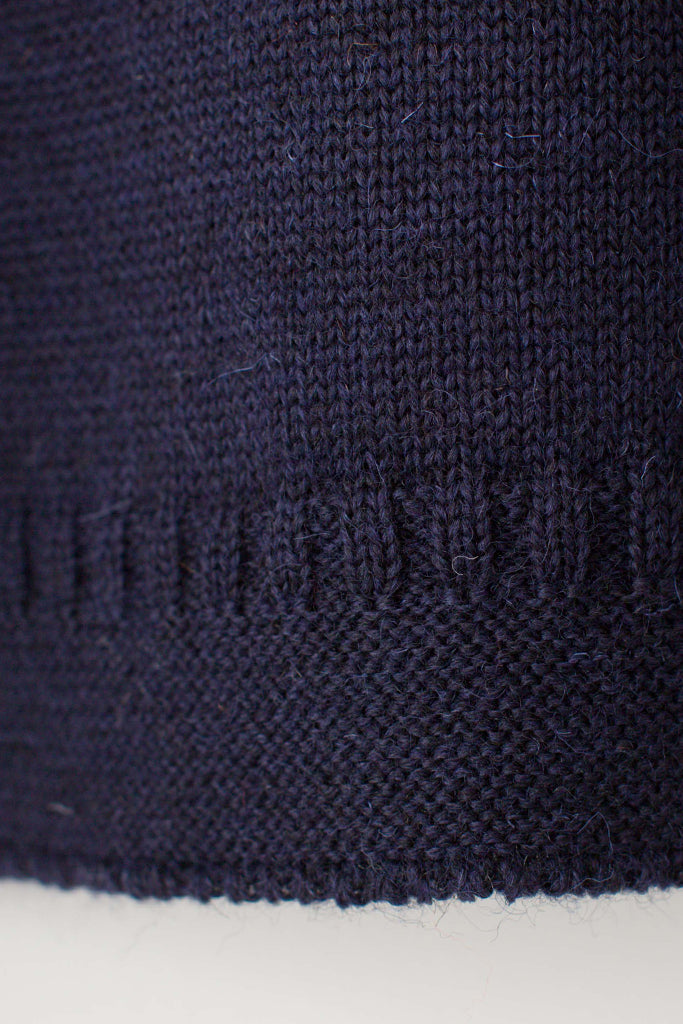 Hem detail on a Navy Blue Traditional Guernsey