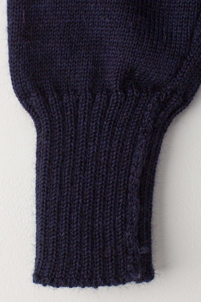 Open cuff detail on a Navy Blue Traditional Guernsey