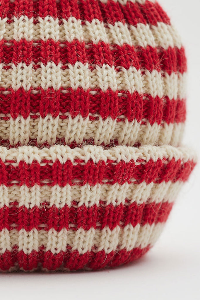 Red & Aran Striped Knitted Beanie