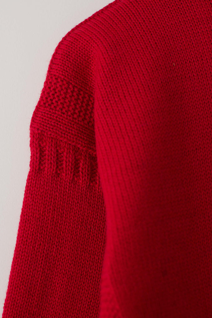 Sleeve detail on a Tartan Red Traditional Guernsey